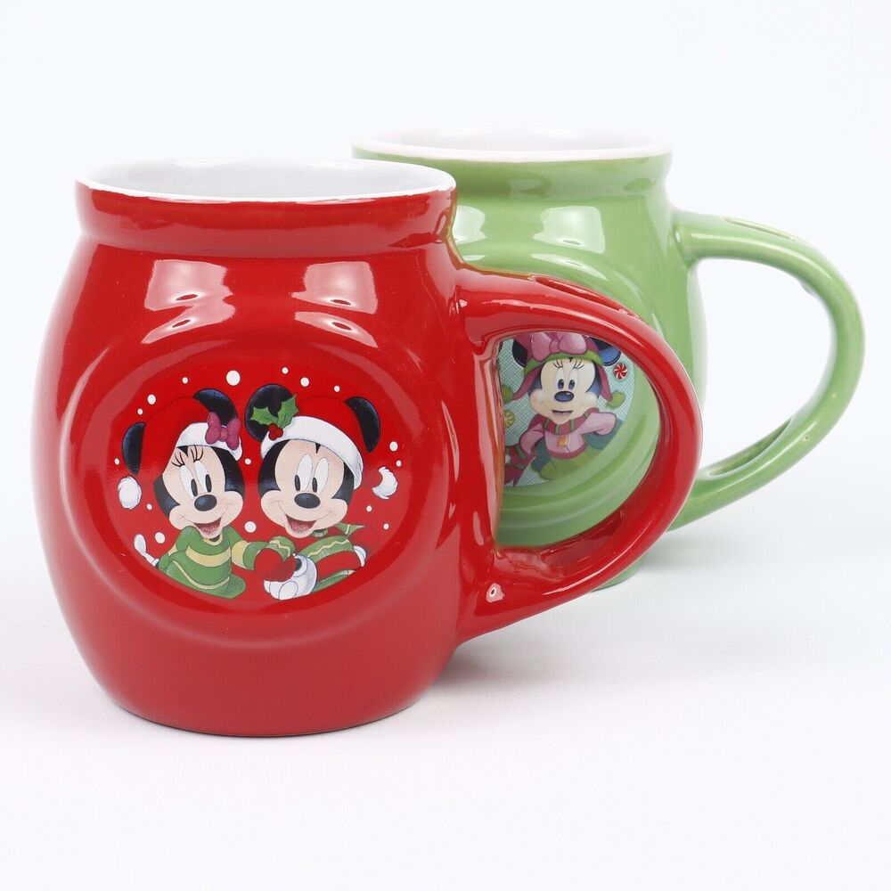 Pair of Disney Mickey & Minnie Christmas Ceramic Coffee Cocoa Mugs by Frankford